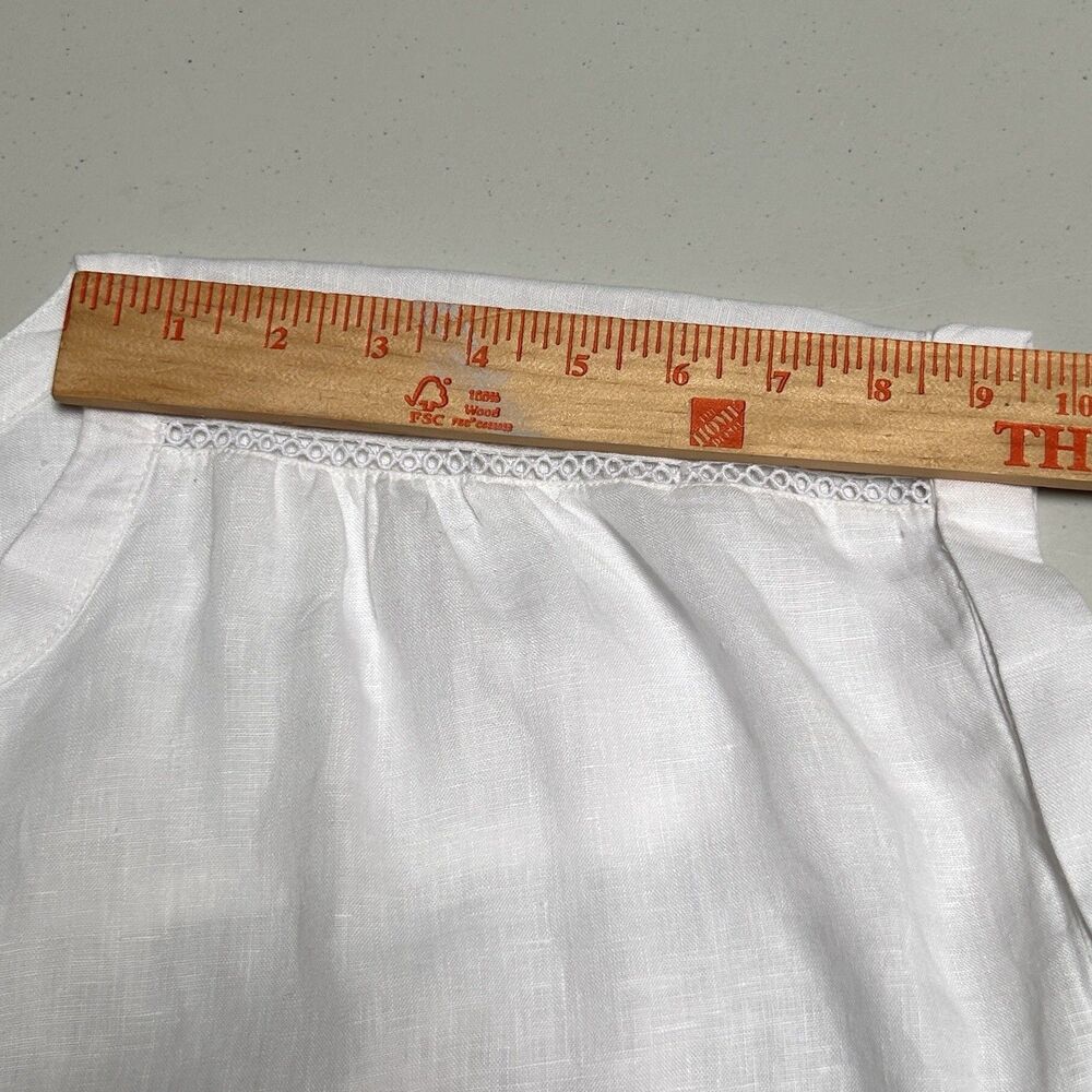Ann Taylor White 100% Linen Blouse Lace Trim Rolled Sleeve Relaxed L - Picture 7 of 8
